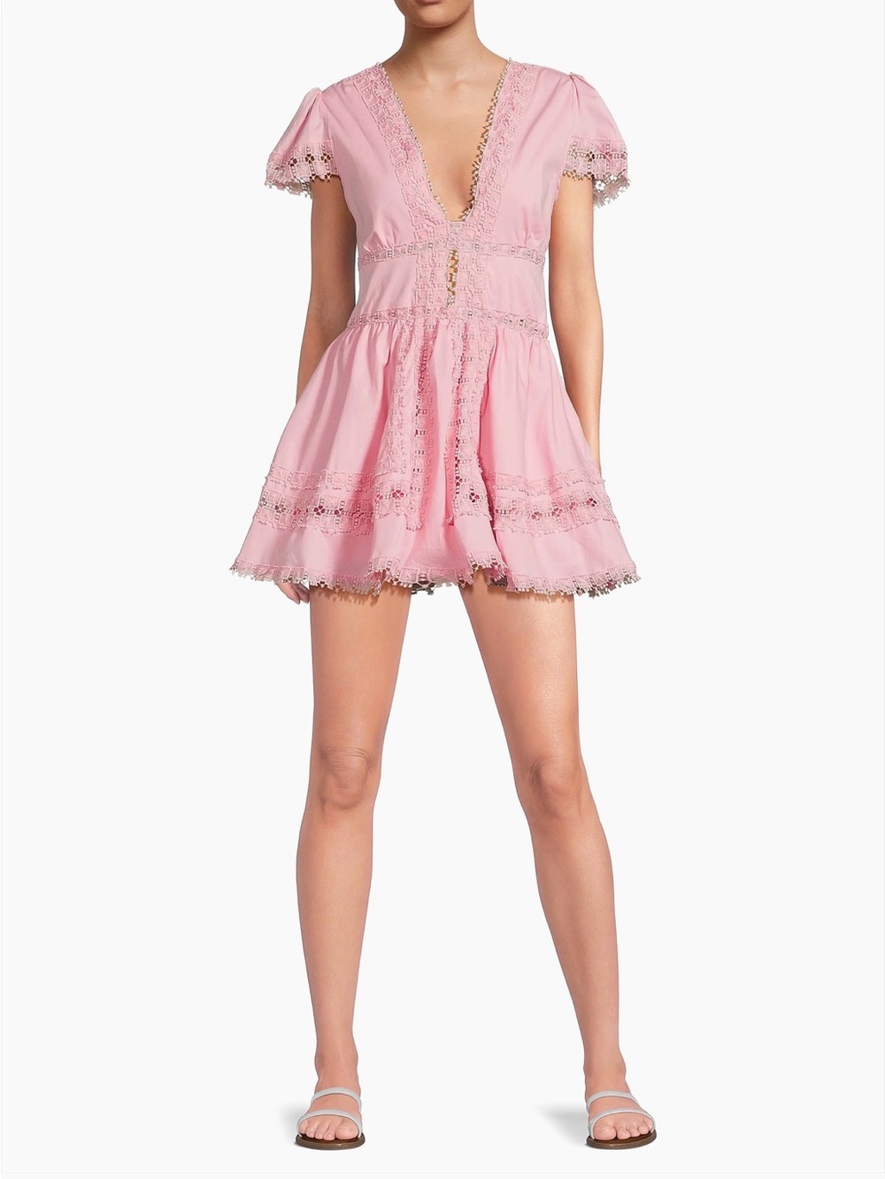 Peixoto “Piper” Lace Trim Cotton Mini Dress | Pink | Size Medium Tall